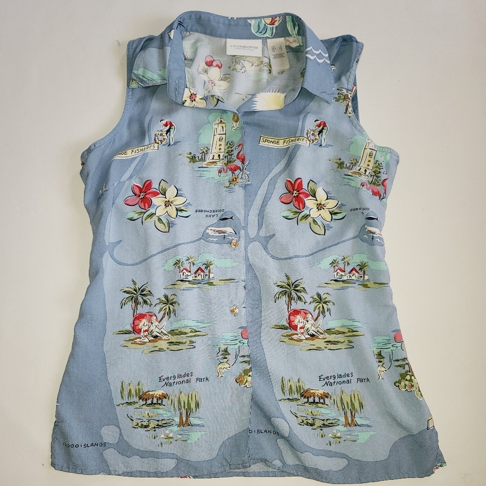 Liz claiborne evergaldes Florida golf silk blouse